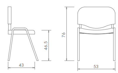 Altura: 76 cm. Ancho: 53 cm. Profundidad: 43 cm. Altura asiento: 46.5 cm